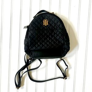 Tommy Hilfiger Black Quilted Backpack with Gold Accents